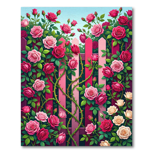 Pink Roses Garden Fence Rug