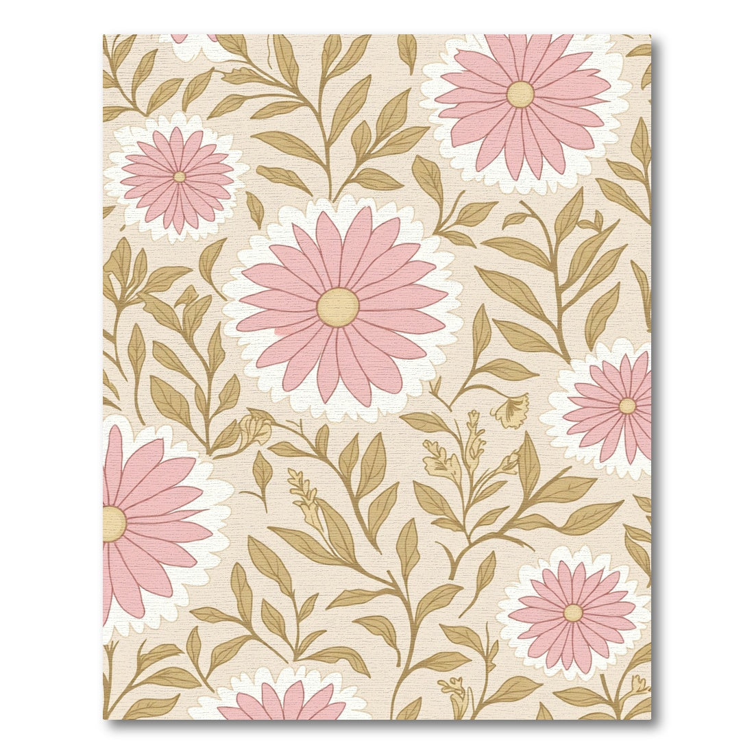 Pink Daisy and Olive Leaf Arrangement Rug