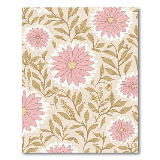 Pink Daisy and Olive Leaf Arrangement Rug