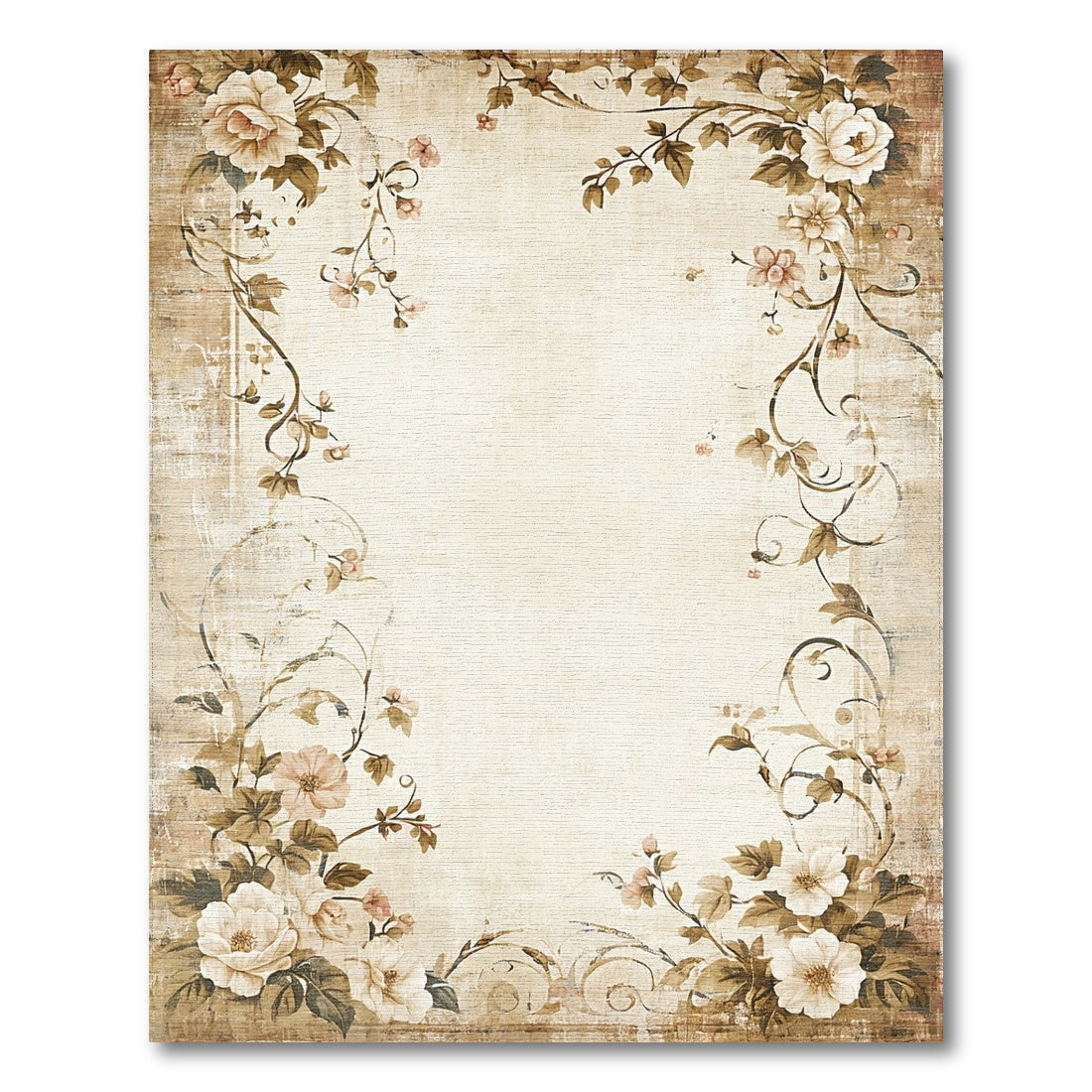 Vintage Beige Rose Floral Area Rug