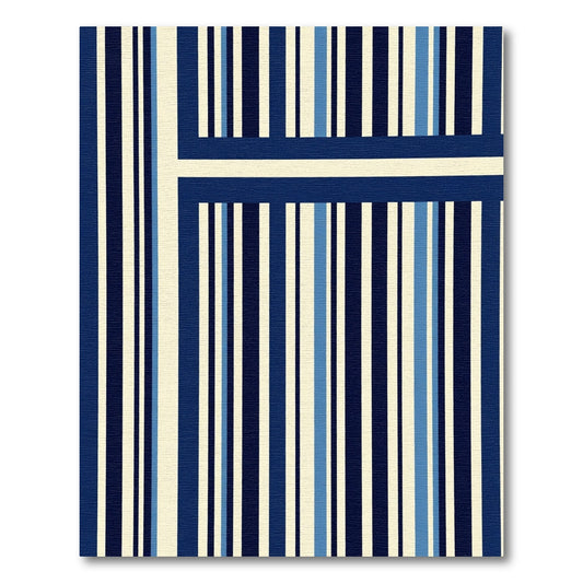 Navy Blue Cream Vertical Stripe Rug