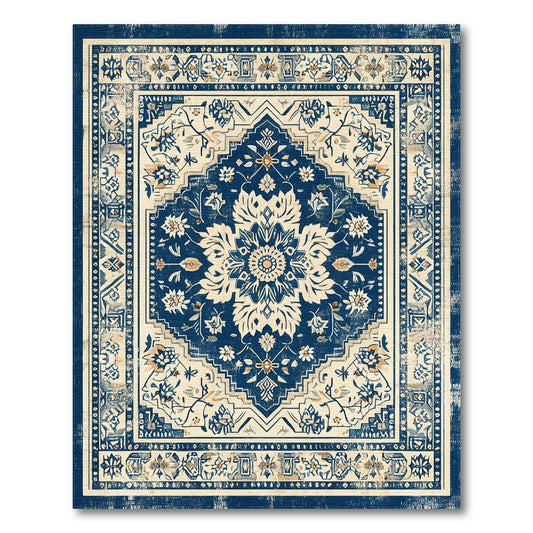 Blue and Teal Navy Blue Floral Distressed Vintage Area Rug