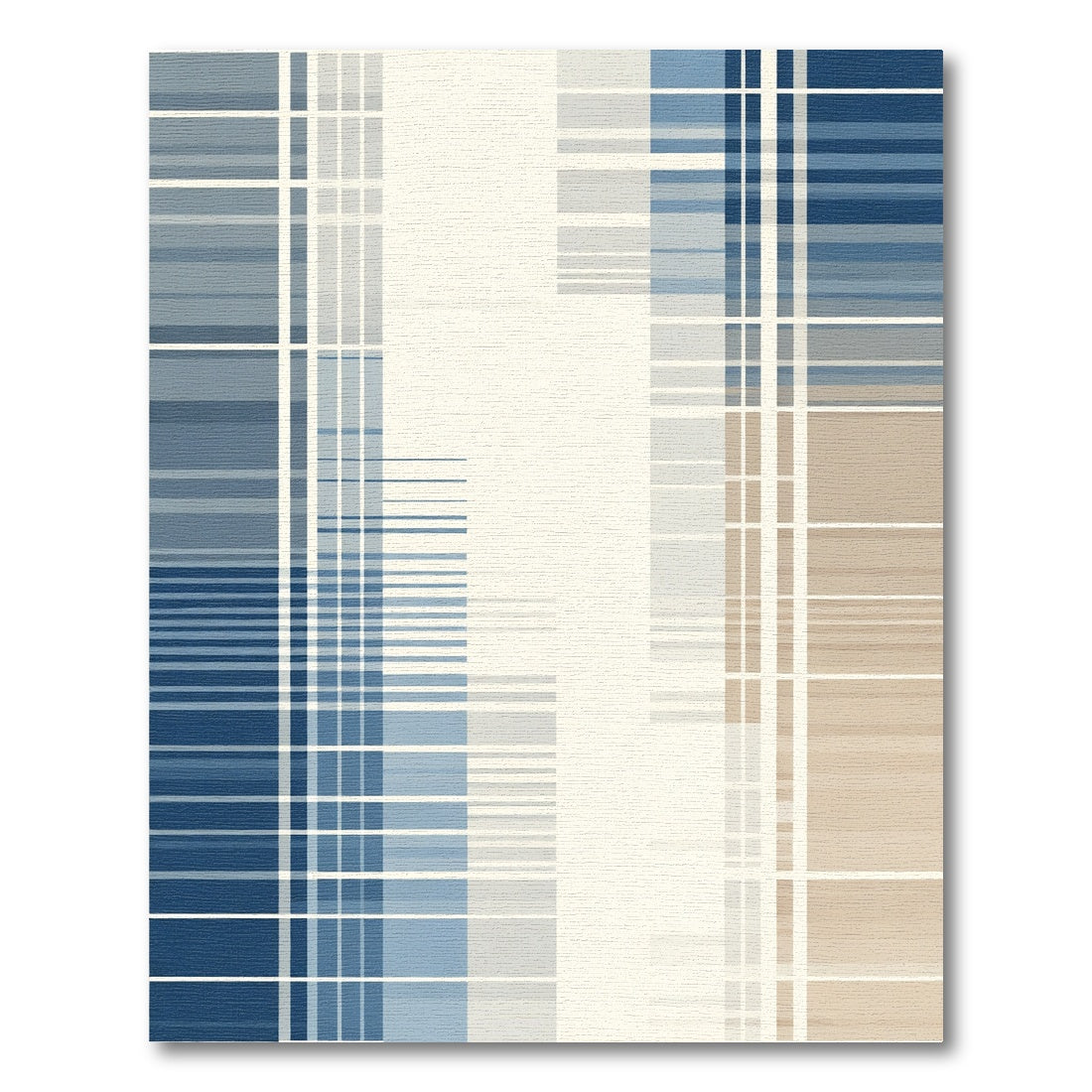 Modern Blue Tan Geometric Stripe Rug