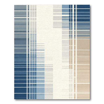 Modern Blue Tan Geometric Stripe Rug