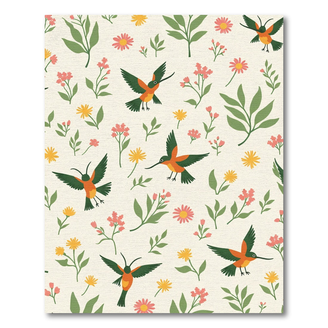 Whimsical Orange Hummingbird Floral Field Rug