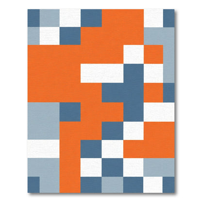 Orange Blue Gray Abstract Squares Rug