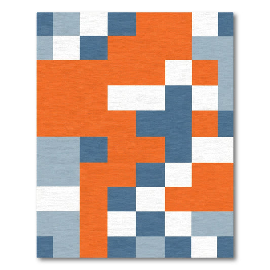 Orange Blue Gray Abstract Squares Rug