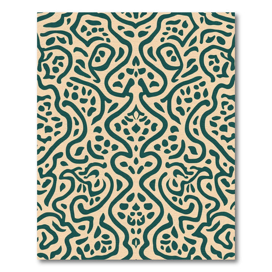 Teal Curving Organic Paisley Rug