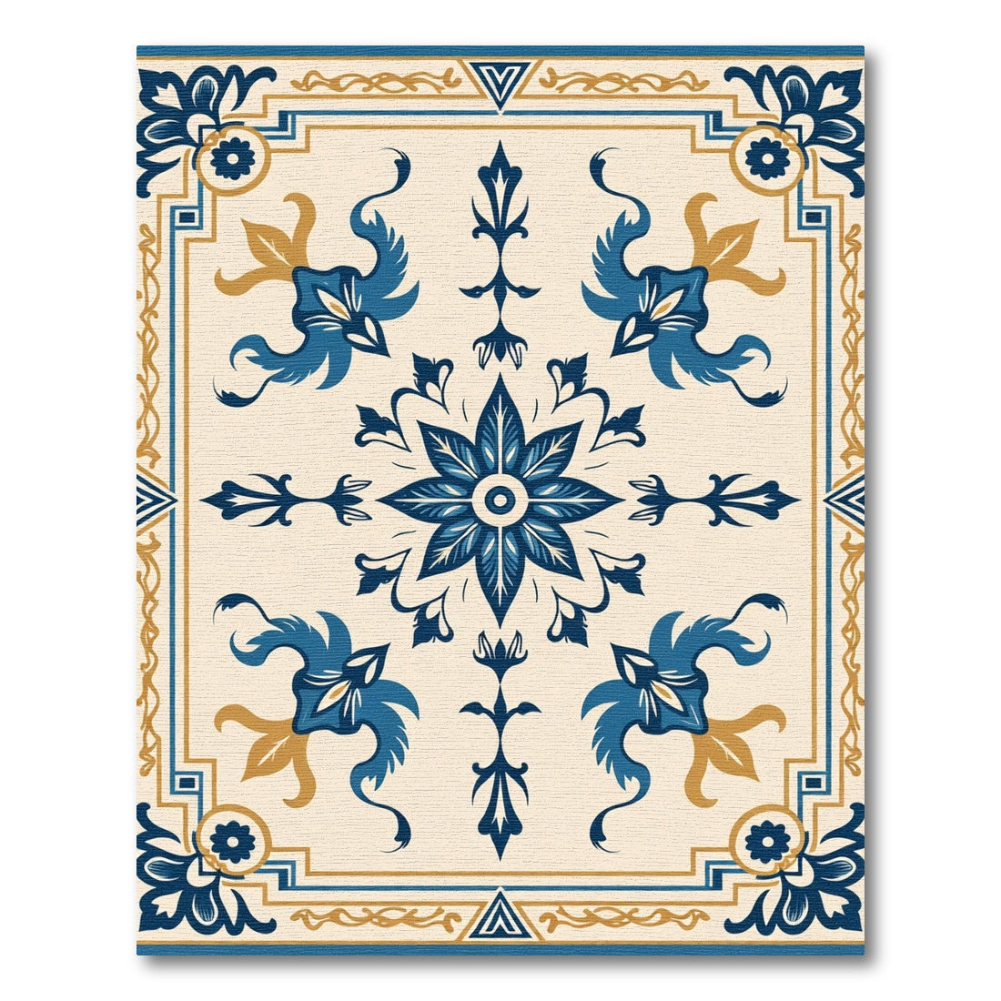 Cerulean Indigo Floral Grand Medallion Rug