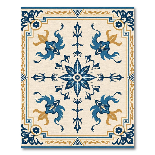 Cerulean Indigo Floral Grand Medallion Rug