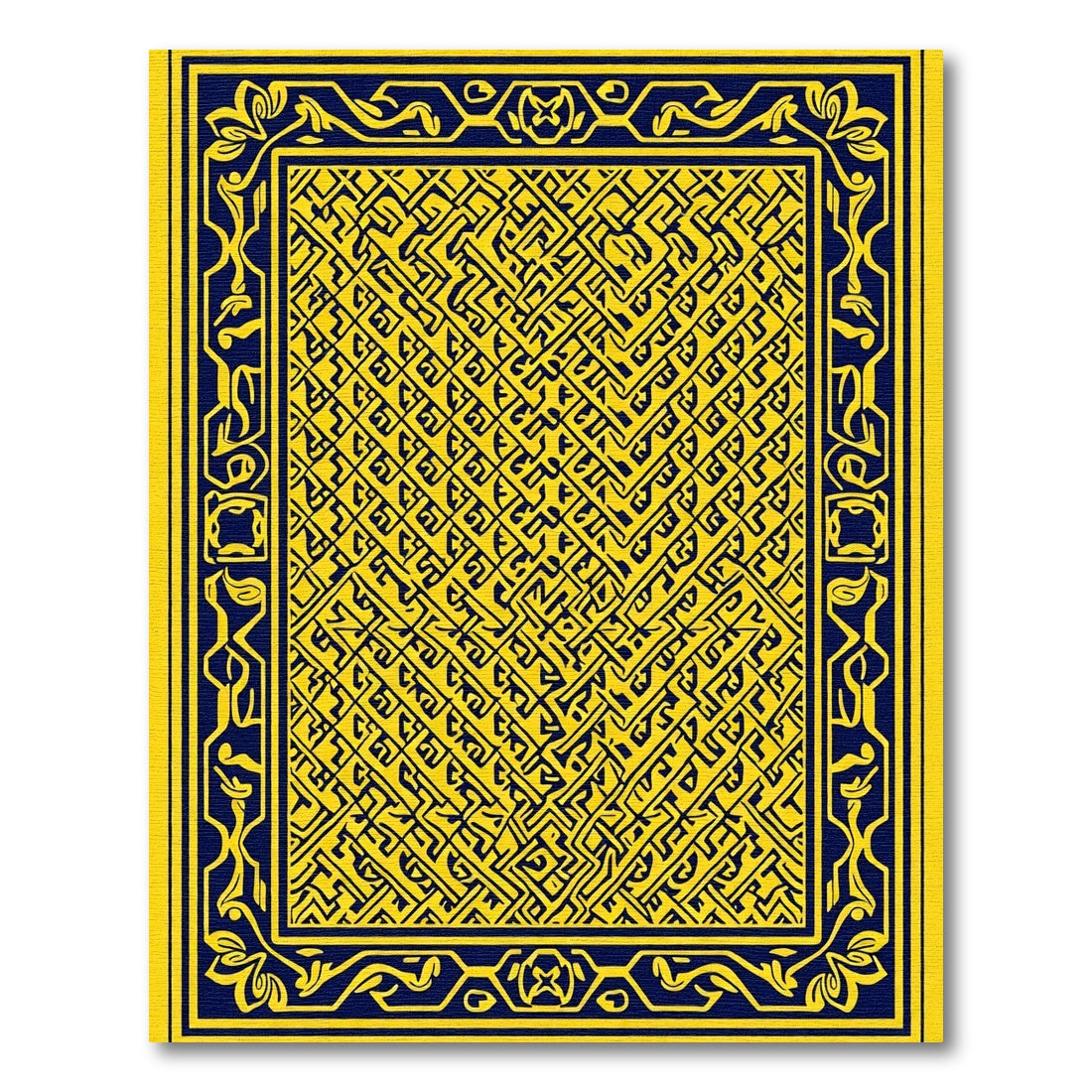 Ornate Yellow Blue Interlocking Geometric Rug