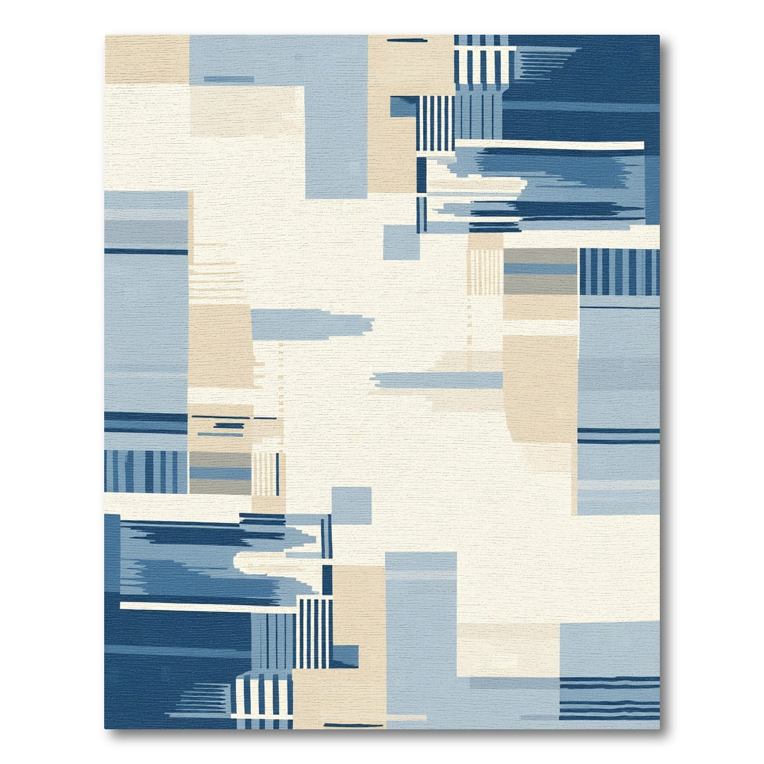 Abstract Geometric Blue Sand Shapes Rug
