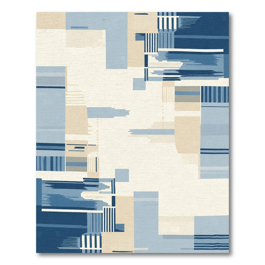 Abstract Geometric Blue Sand Shapes Rug
