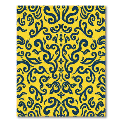 Royal Blue Swirl Scrollwork Ochre Rug