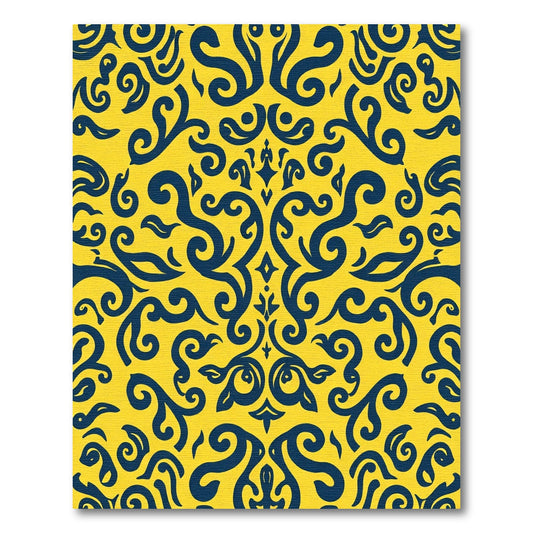Royal Blue Swirl Scrollwork Ochre Rug