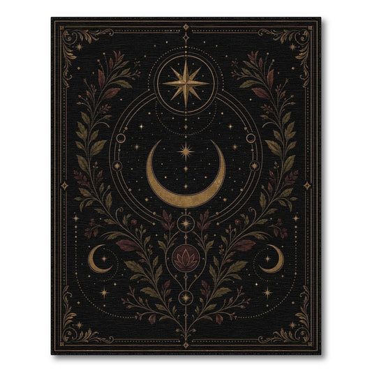 Celestial Gold Moon Floral Area Rug