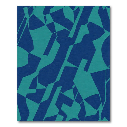 Deep Blue Teal Abstract Geometric Shapes Rug