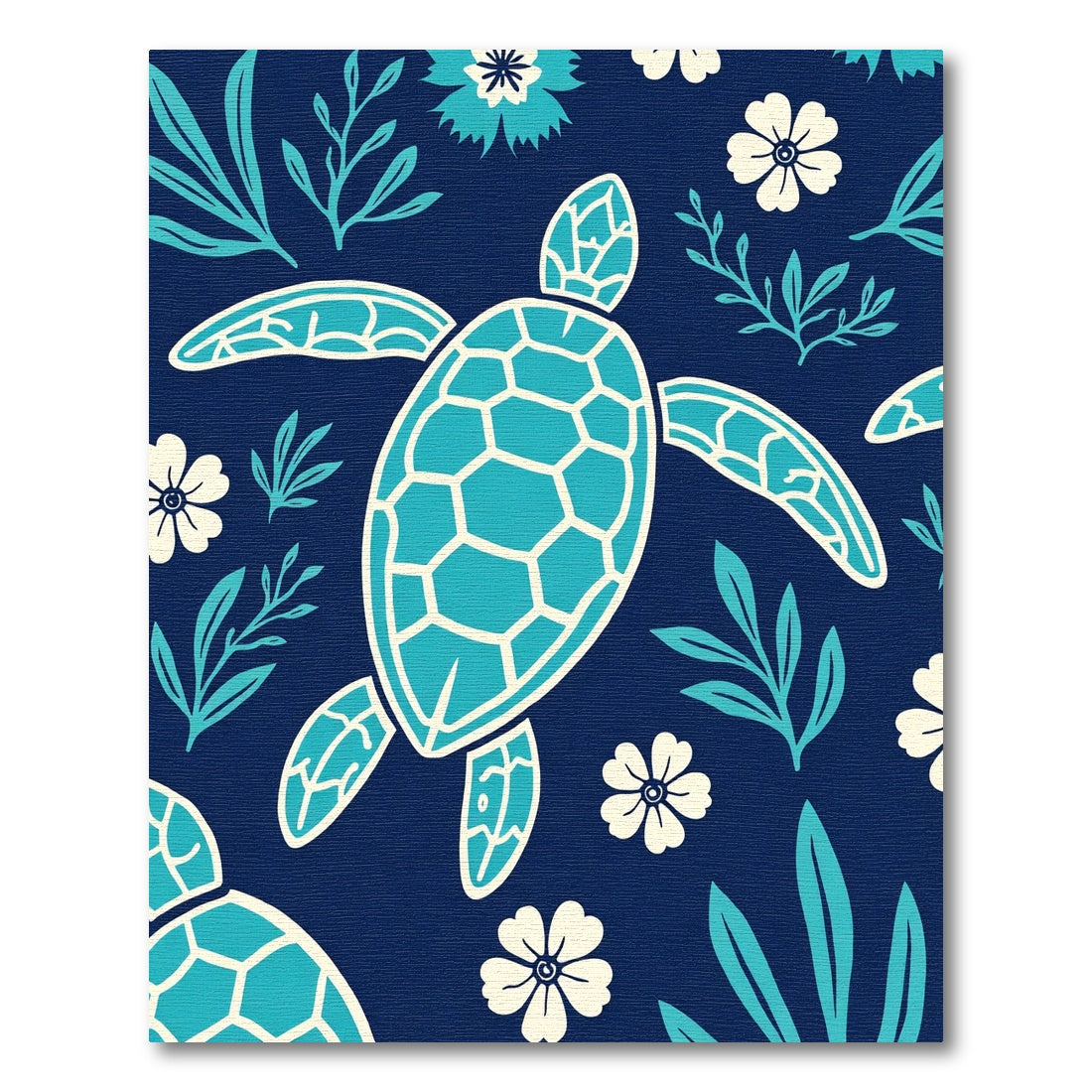 Ocean Blue Turtle Floral Collection Rug