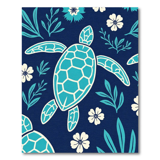 Ocean Blue Turtle Floral Collection Rug