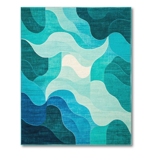 Teal Layered Waves Rug