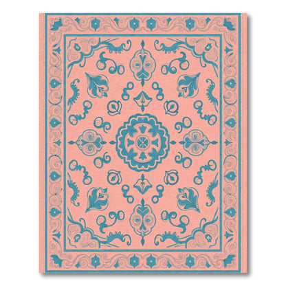Coral Teal Medallion Floral Bloom Rug