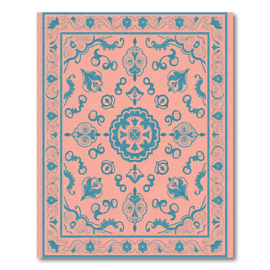 Coral Teal Medallion Floral Bloom Rug
