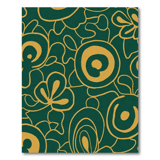 Mid-century Modern Green Gold Swirls Rug