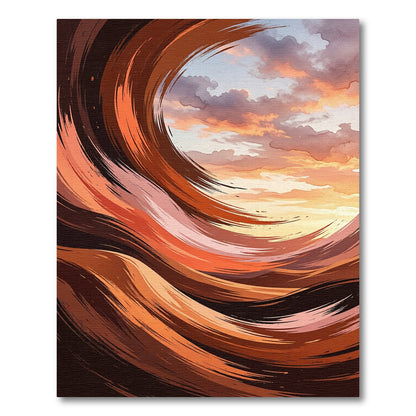 Crimson Sunset Swirl Abstract Rug