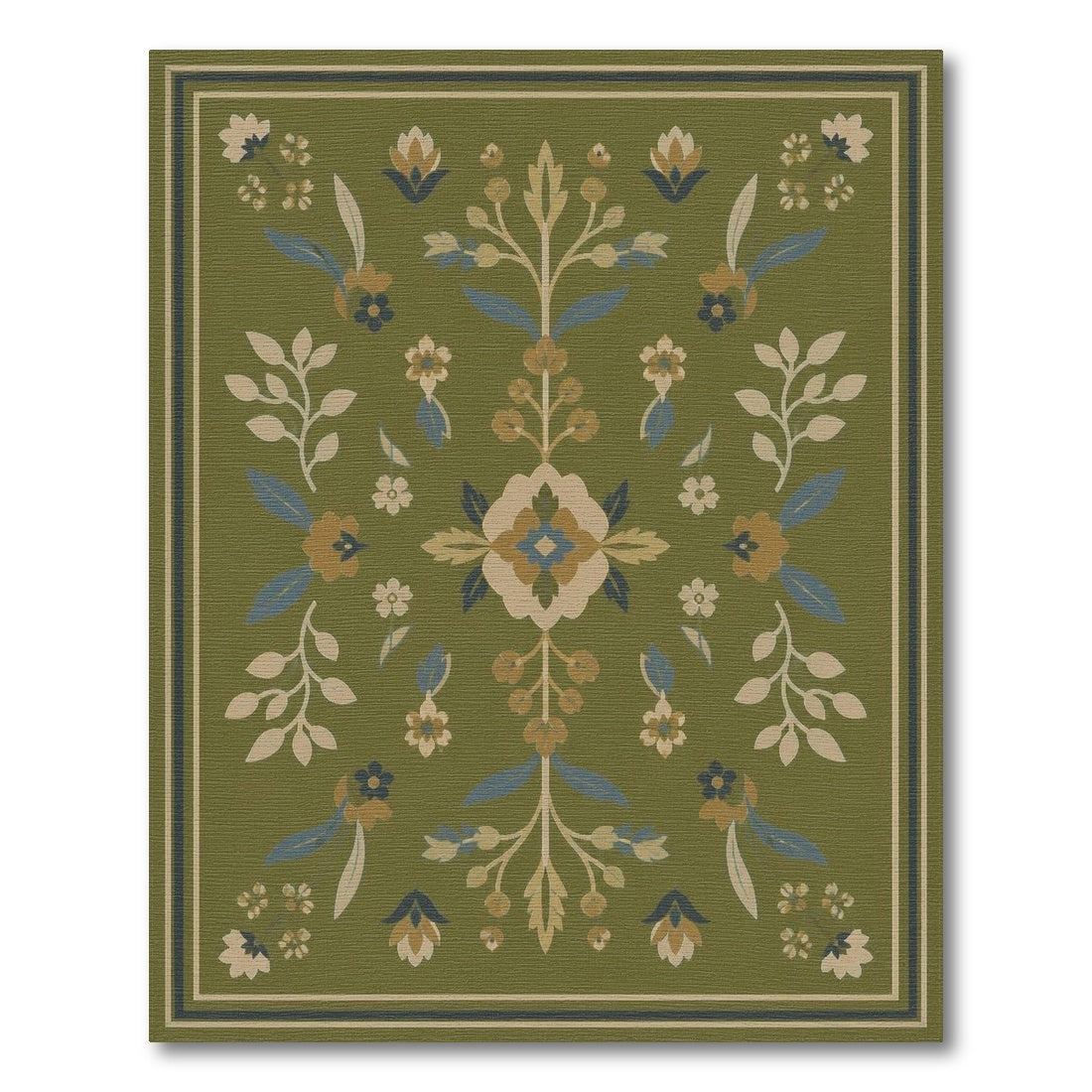 Green Floral Vintage Area Rug