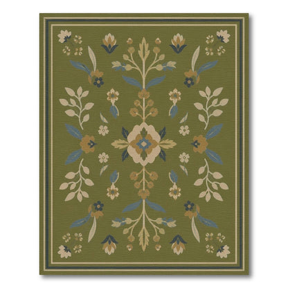 Green Floral Vintage Area Rug