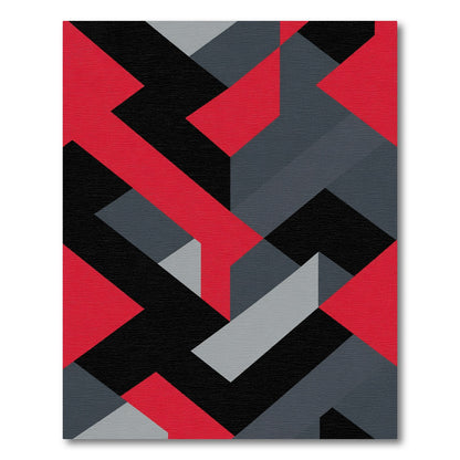 Bold Red Black Gray Geometric Interlock Rug