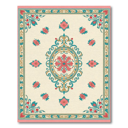 Teal Coral Floral Medallion Cream Rug