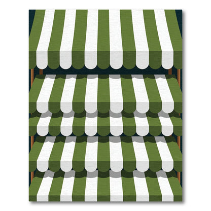 Green White Stripe Awning Rug