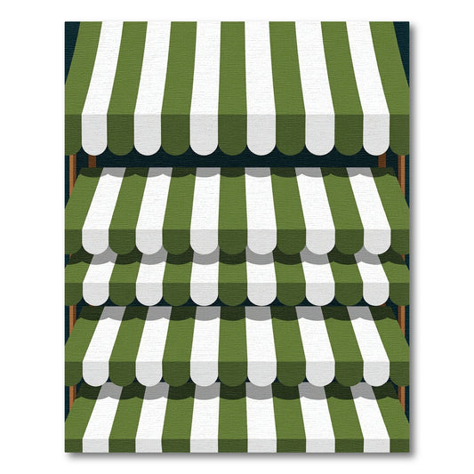 Green White Stripe Awning Rug