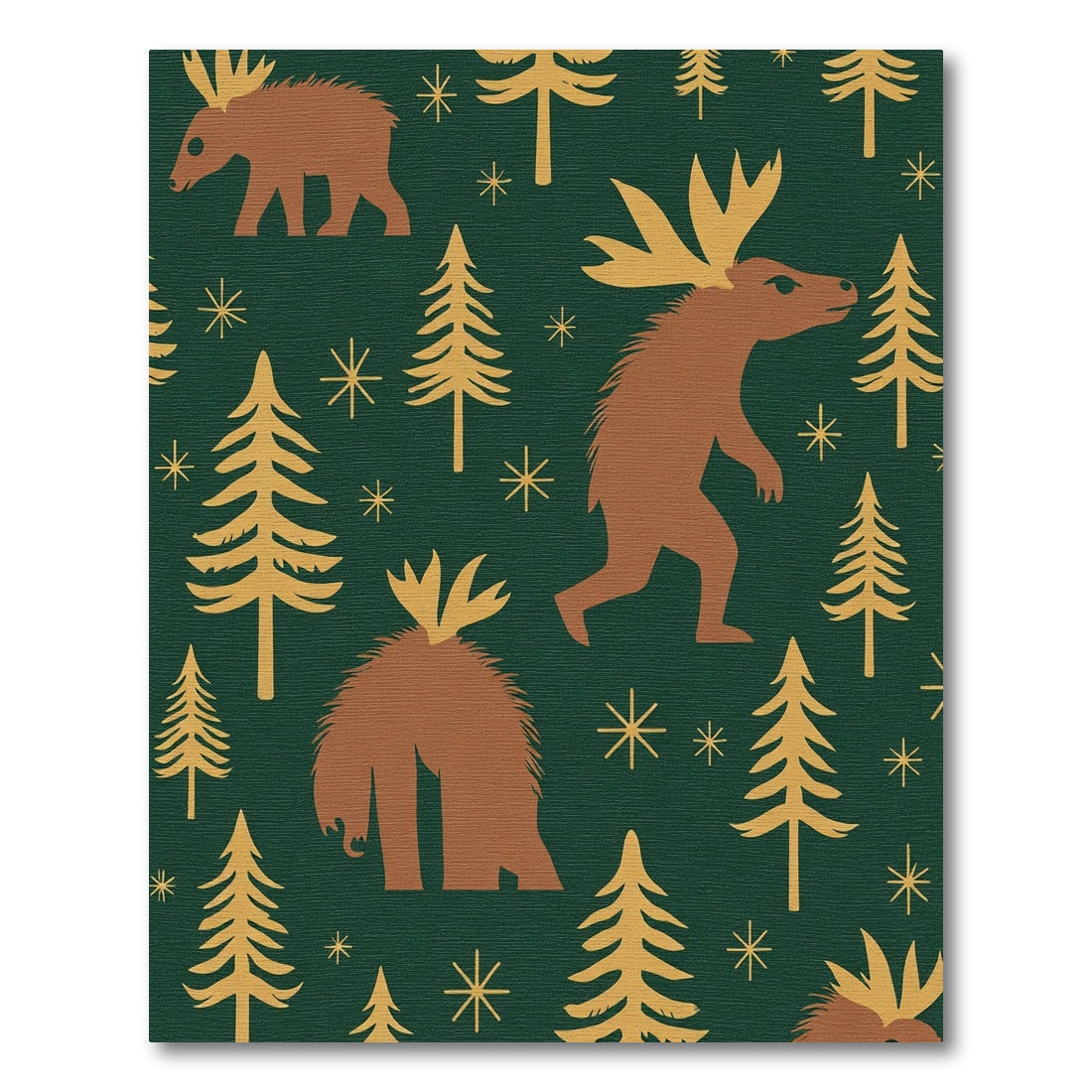 Woodland Creatures Forest Trees Emerald Gold Rug