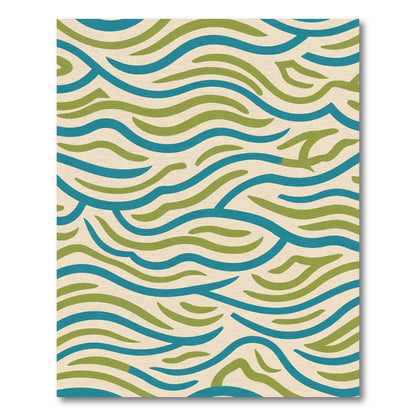 Beige Blue Green Wavy Lines Rug