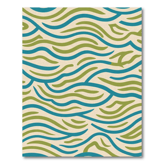 Beige Blue Green Wavy Lines Rug