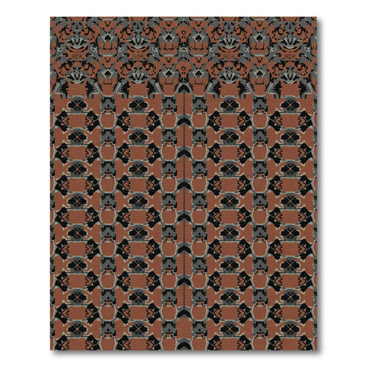 Terracotta And Gray Abstract Symmetry Rug