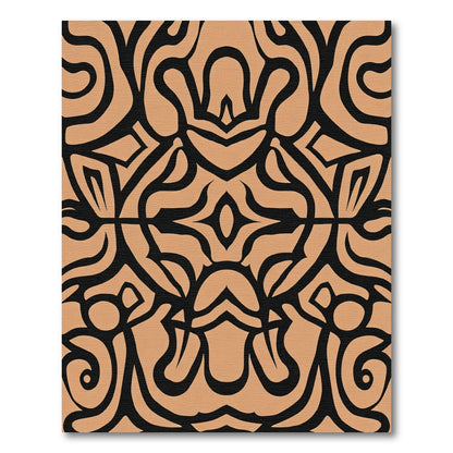 Black Tan Abstract Tribal Swirl Rug