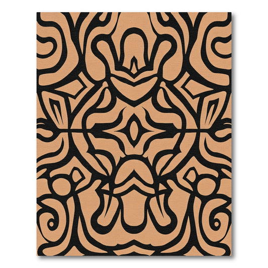 Black Tan Abstract Tribal Swirl Rug
