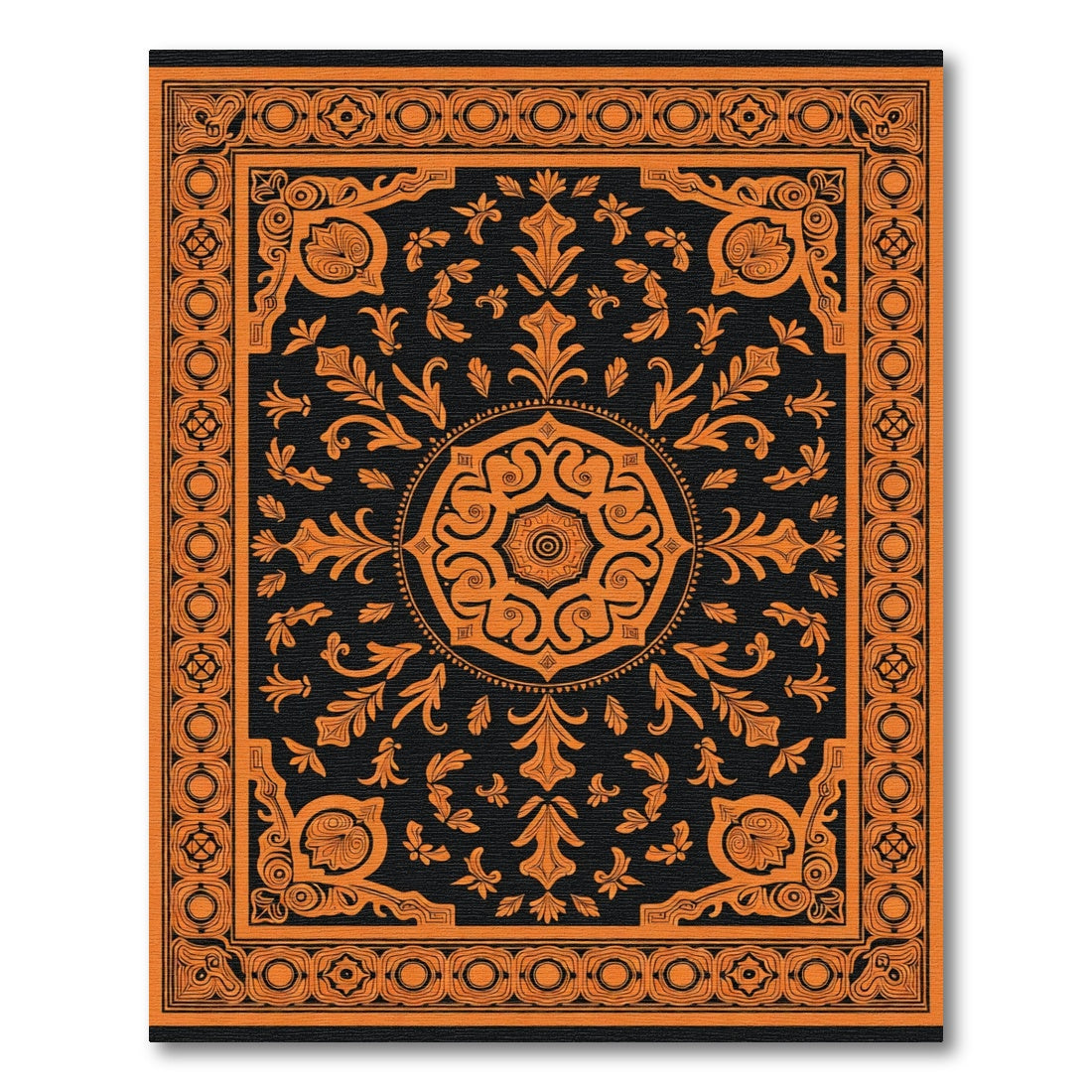 Orange Black Medallion Floral Scroll Rug