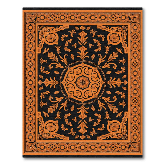 Orange Black Medallion Floral Scroll Rug