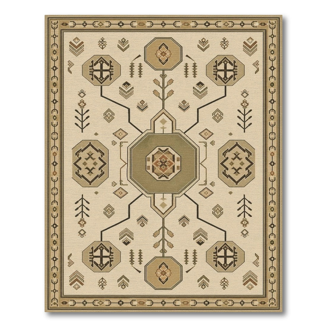 Southwestern Geometric Octagon Area Rug in Brown Tan