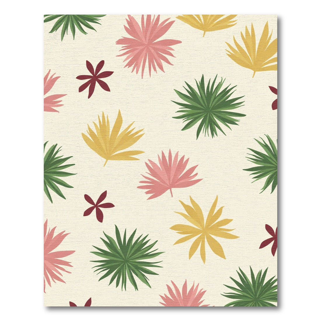 Tropical Leaf Scatter Pink Green Yellow Rug