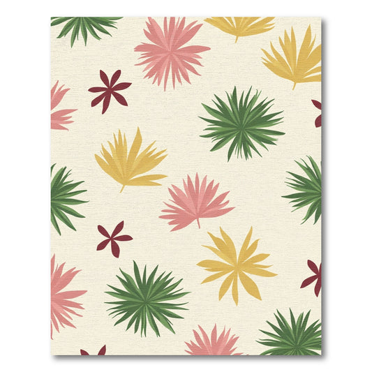 Tropical Leaf Scatter Pink Green Yellow Rug