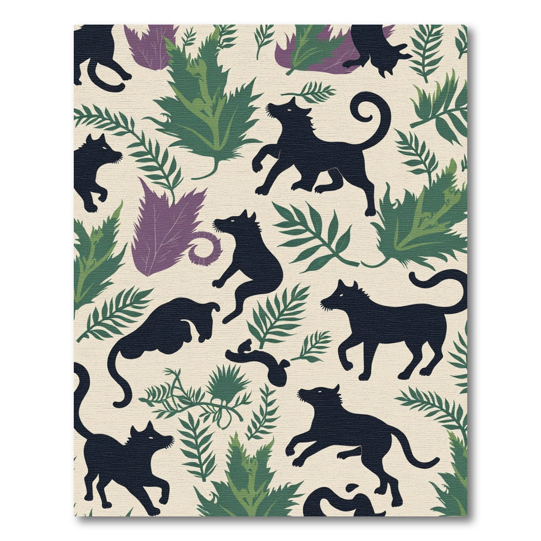 Black Wolves Amidst Verdant Foliage Rug