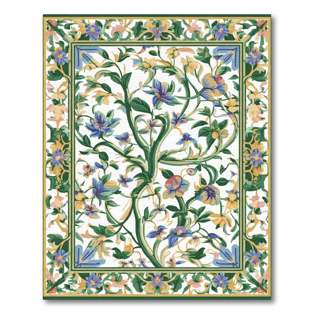 Vibrant Blue Yellow Floral Vine Rug