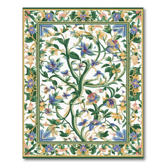 Vibrant Blue Yellow Floral Vine Rug