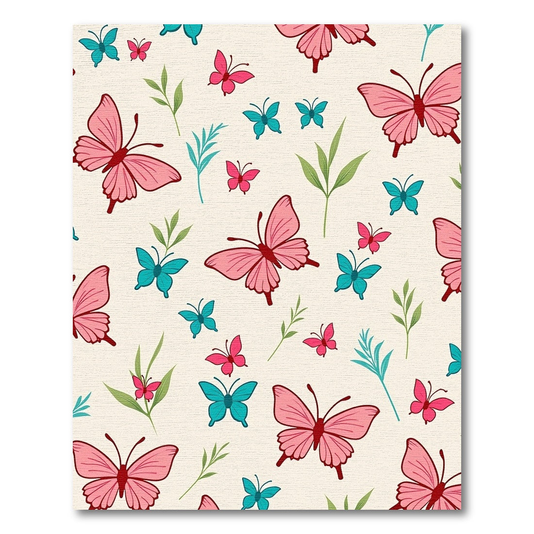 Whimsical Pink Teal Butterfly Garden Rug