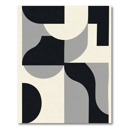 Abstract Black Gray Cream Curves Rug